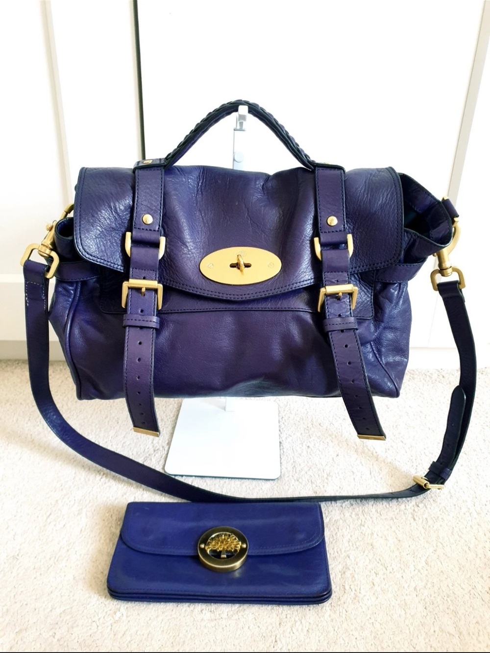 Mulberry Purple Leather Bayswater Satchel with Matching Wallet